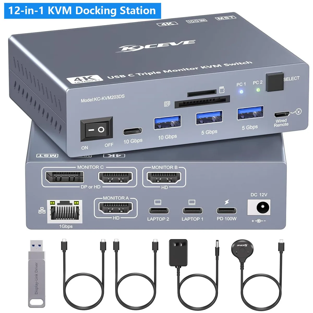 AUTYUE AUTYUE 203DS Thunderbolt 4 KVM Switch 3 Monitors 2 Laptops — product photo