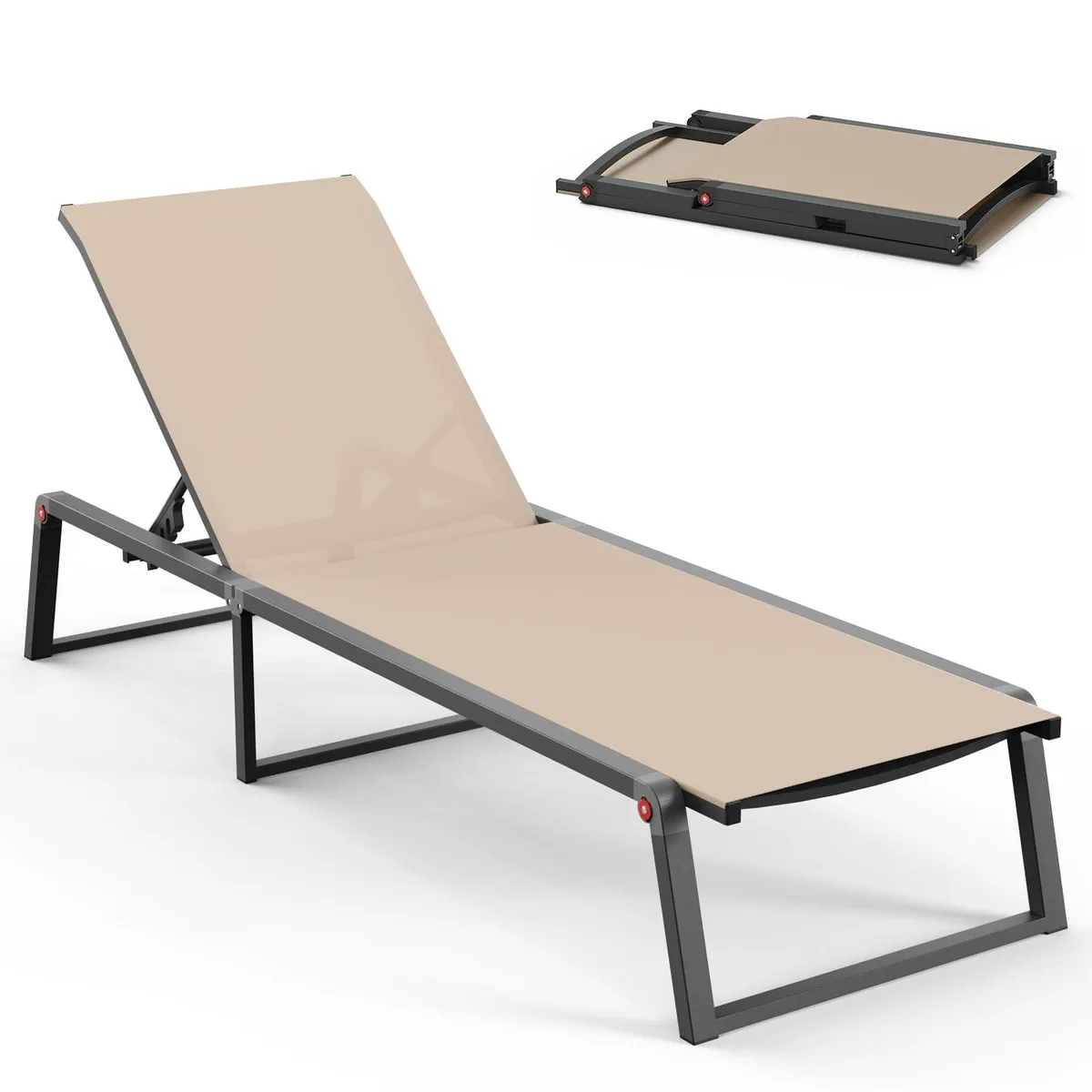  Oasbira 6174 Foldable Lounge Chair Khaki 5-Position Recliner — product photo