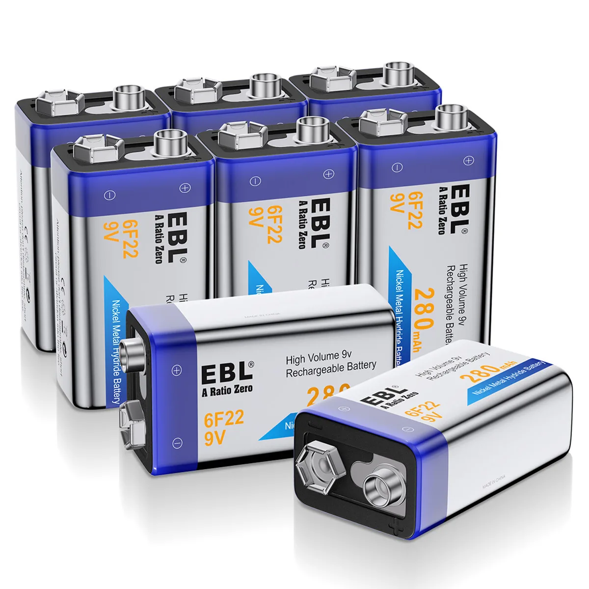 Shenzhen Lepower Electronics Co., Ltd Shenzhen Lepower Electronics Co., Ltd EBL LN-8171 8-pack 9V 280mAh Ni-MH rechargeable batteries — product photo