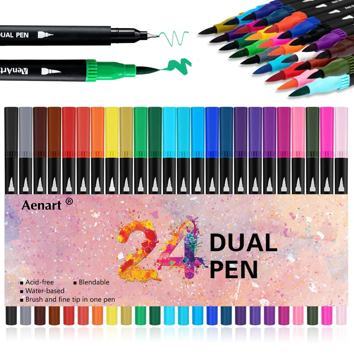 Dual Brush Markers 24 Colors 0.4mm Fine Tip — product photo