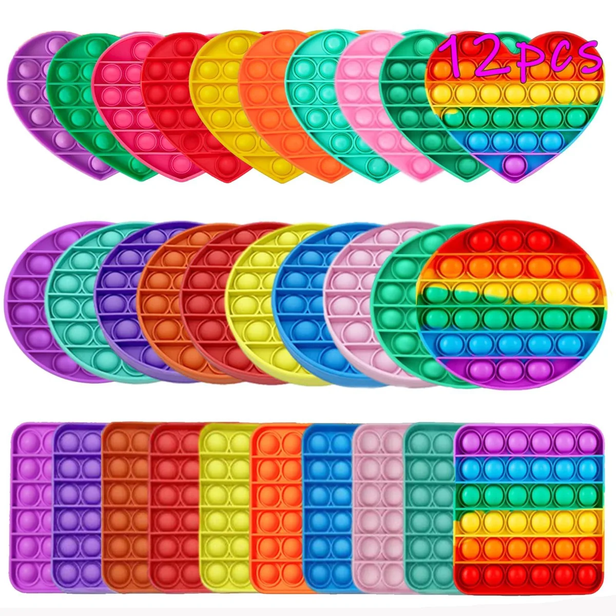 Assorted silicone pop fidget toys in storage bag