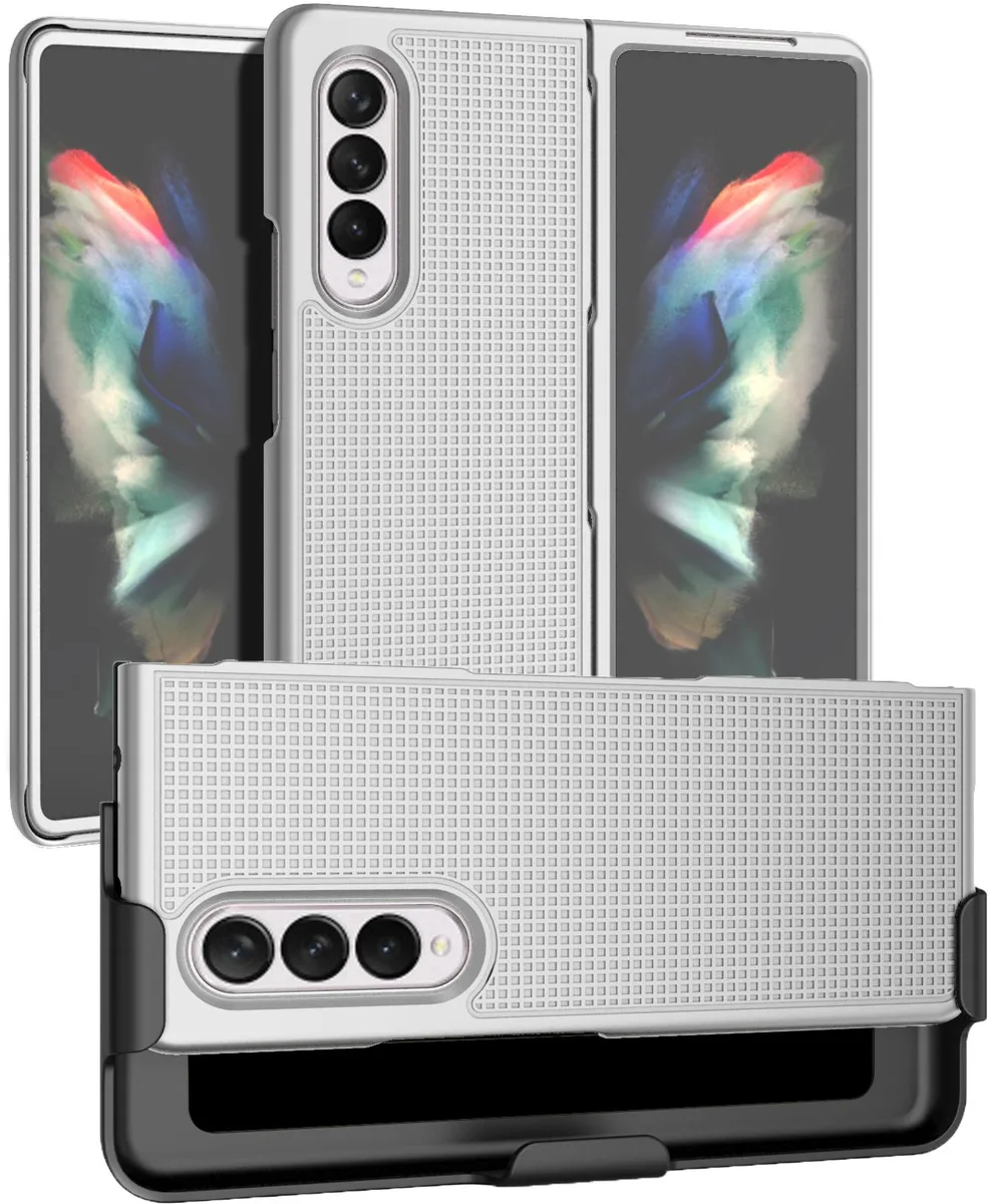 Nakedcellphone Nakedcellphone Grid Case + Belt Clip Holster Combo for Samsung Galaxy Z Fold 3 5G (SM-F926) White — product photo