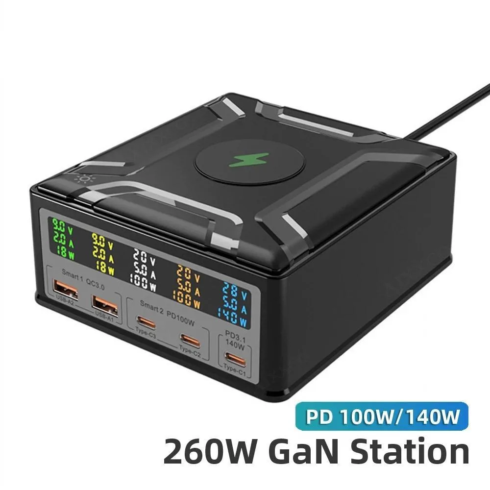 WRIARICH WRIARICH CS260W 260W 6-in-1 GaN USB charger wireless 15W — product photo
