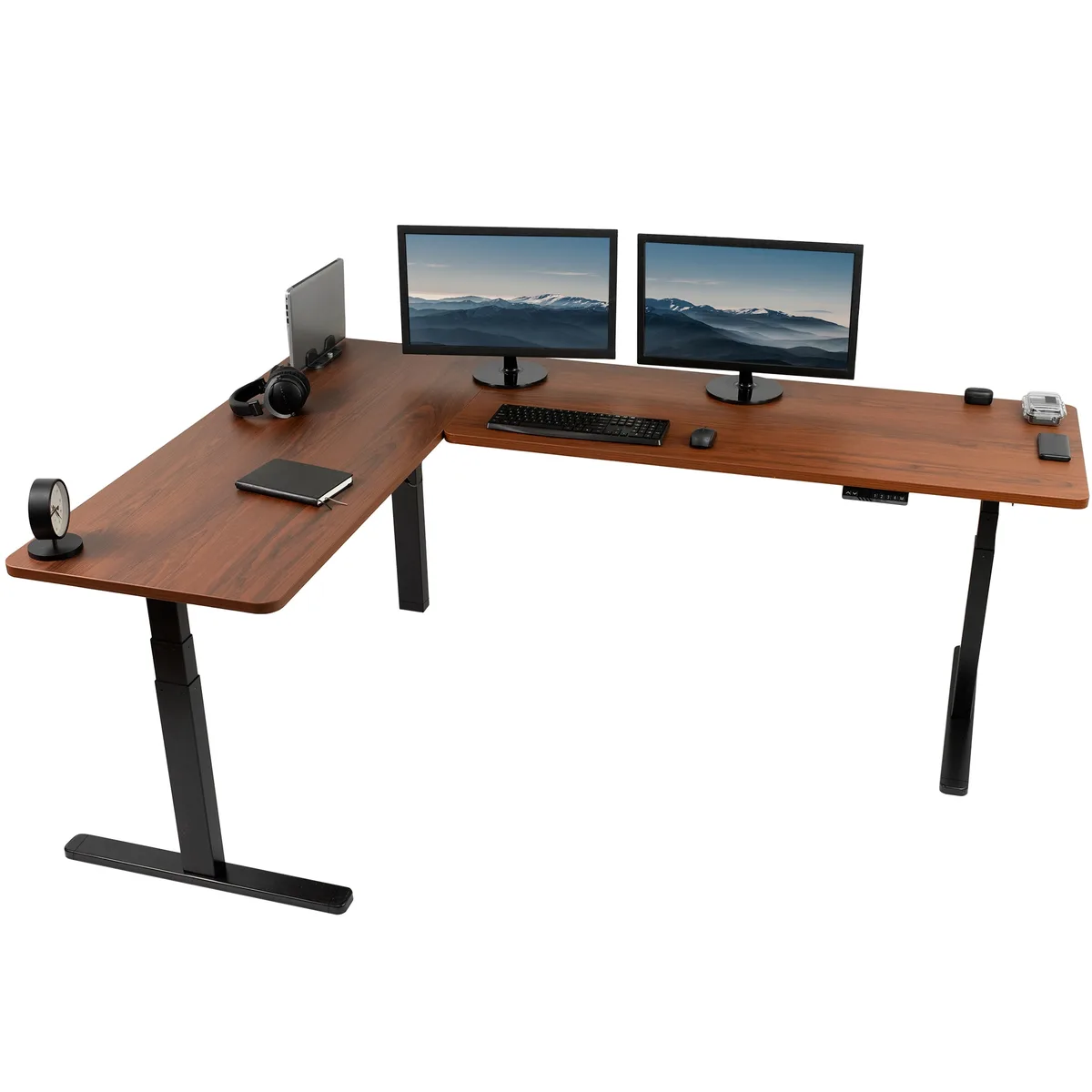 VIVO VIVO Electric Corner Desk 83 x 60 Dark Walnut Black Frame — product photo