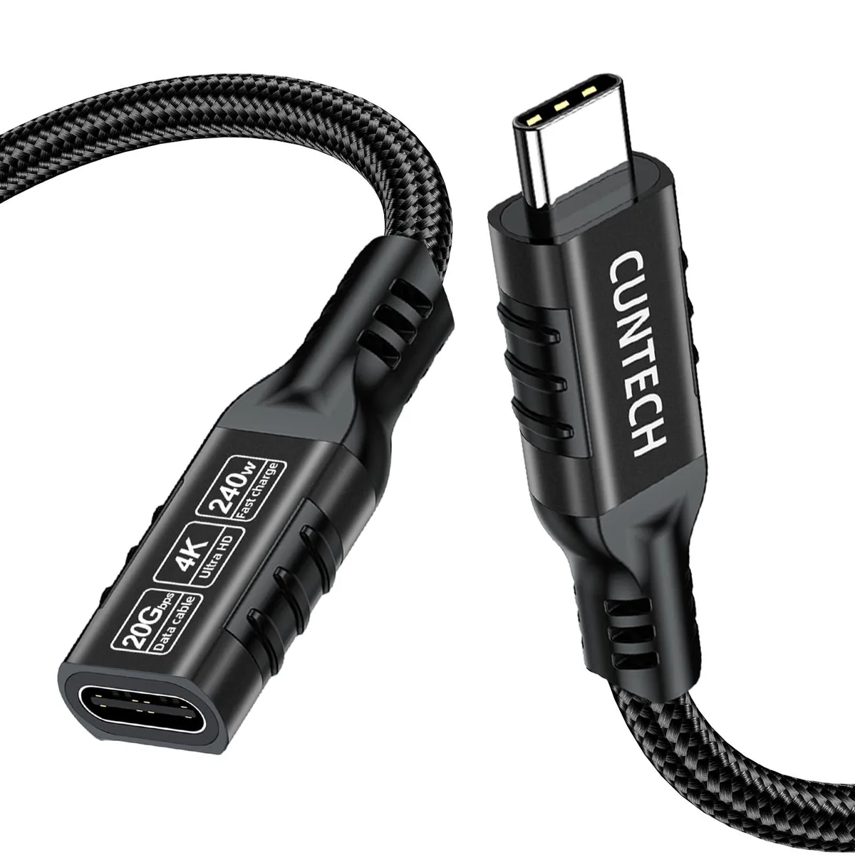  Cuntech CY016-BK2M USB C Extension Cable 6.6ft 20Gbps 4K@60Hz 240W — product photo