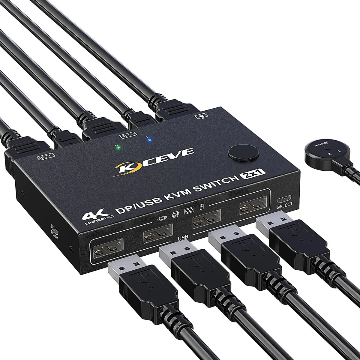 Teamyo Teamyo 2-Port DisplayPort 1.2 KVM Switch 4K 60Hz 1.5m Wired Controller — product photo