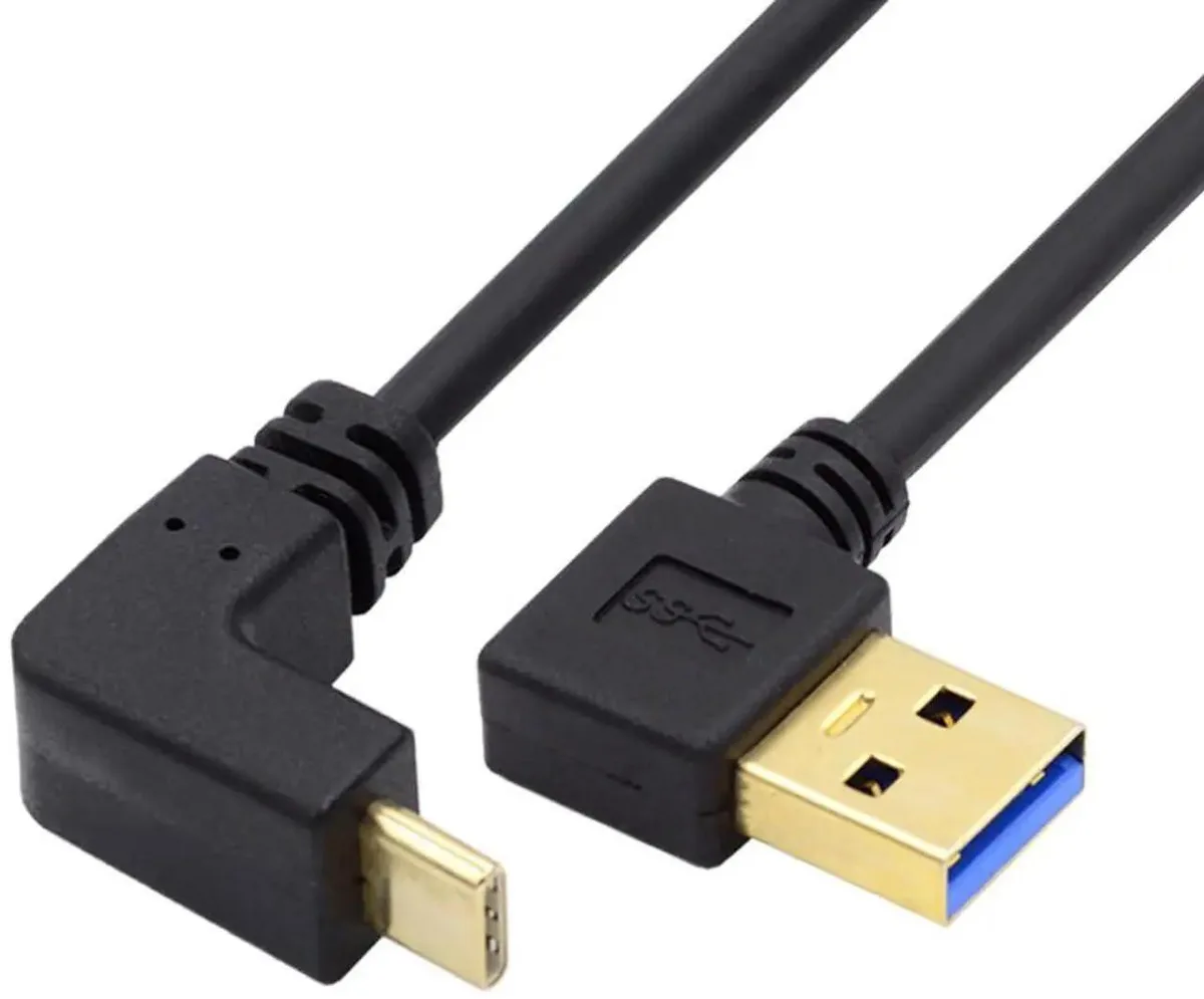 100cm USB 3.1 Type-C to USB-A angled cable, up-down C plug, 90° left A plug