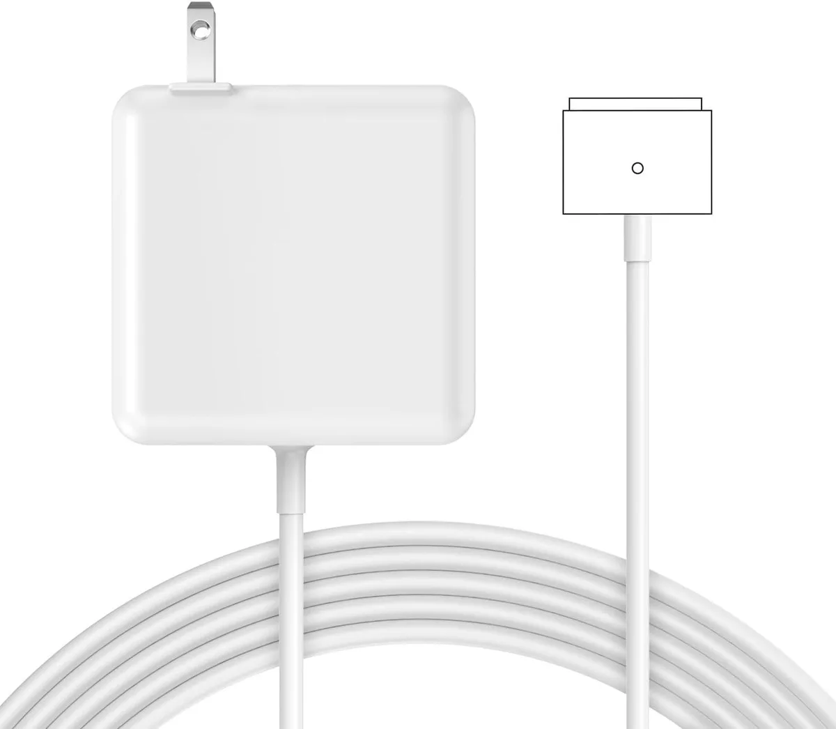 White rectangular power brick with T-shaped magnetic connector and LED indicator