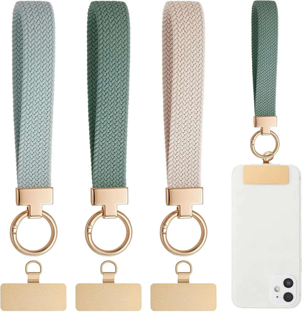 MCHOSE MCHOSE 3 Pack Phone Wrist Strap Stretchy Woven Lanyard Gold Steel Tether Tab — product photo