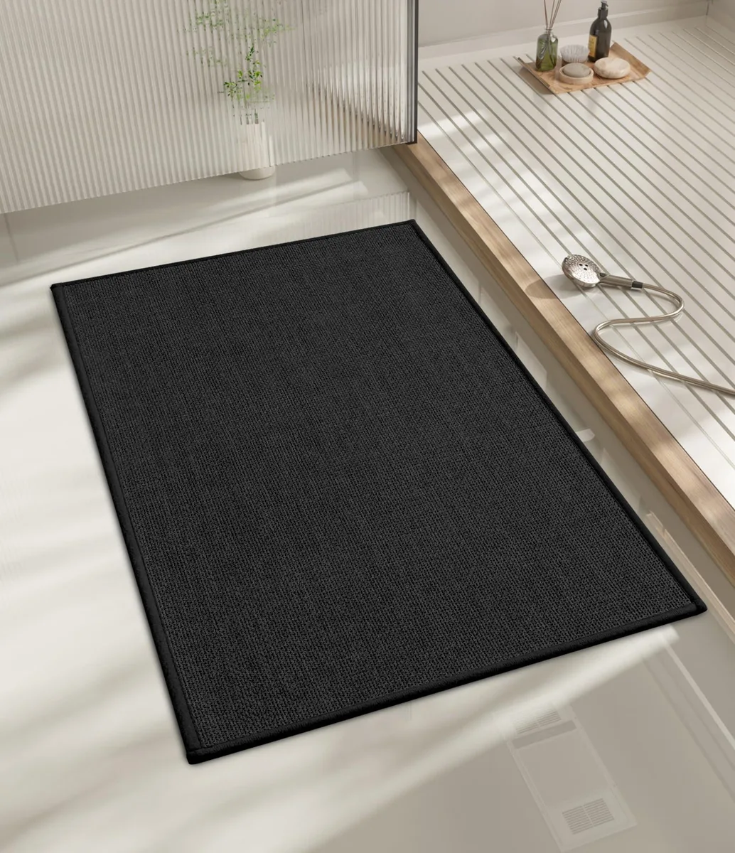 Rectangular black bath mat 24 by 17 inches ultra-thin non-slip backing