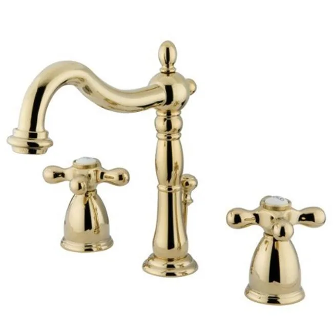 Polished brass widespread kitchen faucet with cross handles