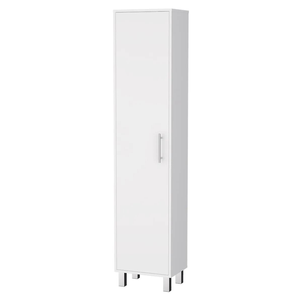 FM FURNITURE FM FURNITURE Lawen Tall Storage Cabinet Single Door 3 Broom Hangers White MDP 15 70 11 8981 — product photo