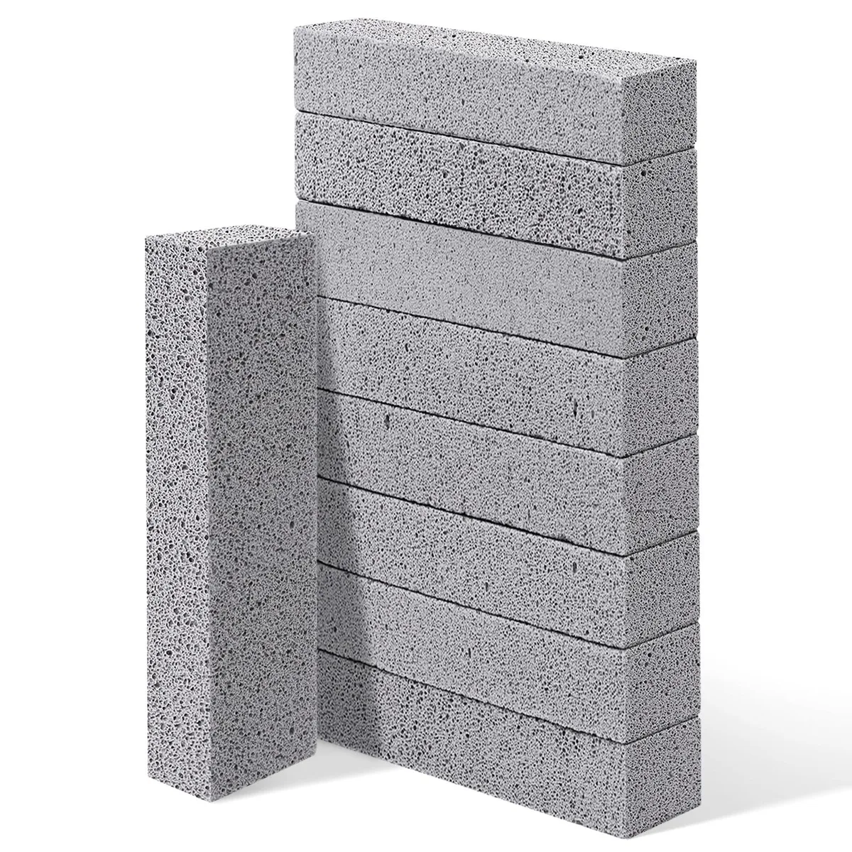 Ten white rectangular pumice stones in storage case