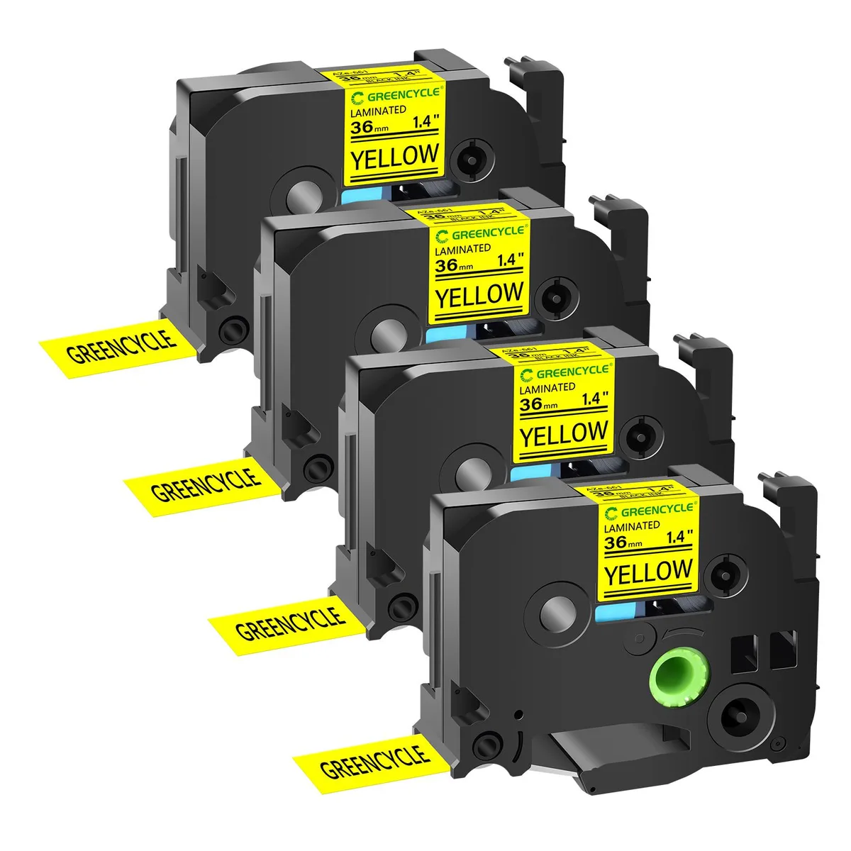 GREENCYCLE GREENCYCLE TZe-661 36mm Black on Yellow Laminated Tape 4 Pack — product photo
