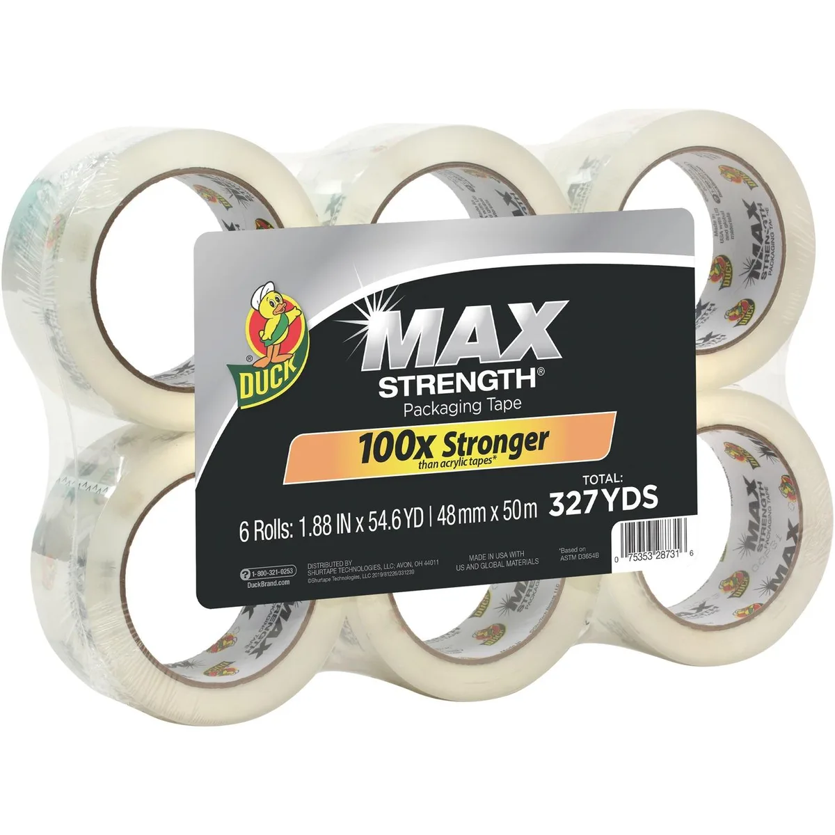 ShurTech Brands ShurTech Brands Duck MAX Packaging Tape 1.88" x 54.6 yds Crystal Clear 6/Pack 241513 — product photo