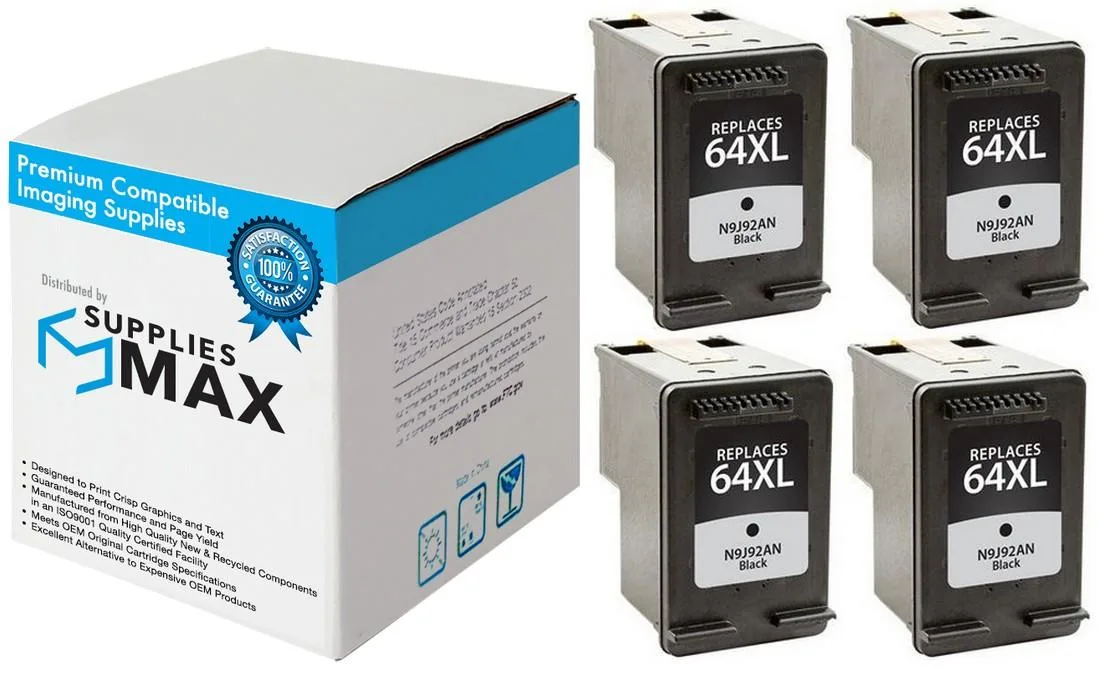 SuppliesMax SuppliesMax HP 64XL Black Inkjet Cartridge 4-Pack 600 Pages — product photo