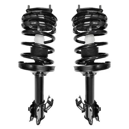 Unity front complete strut assembly kit, two silver metal struts with coiled springs and top mounts