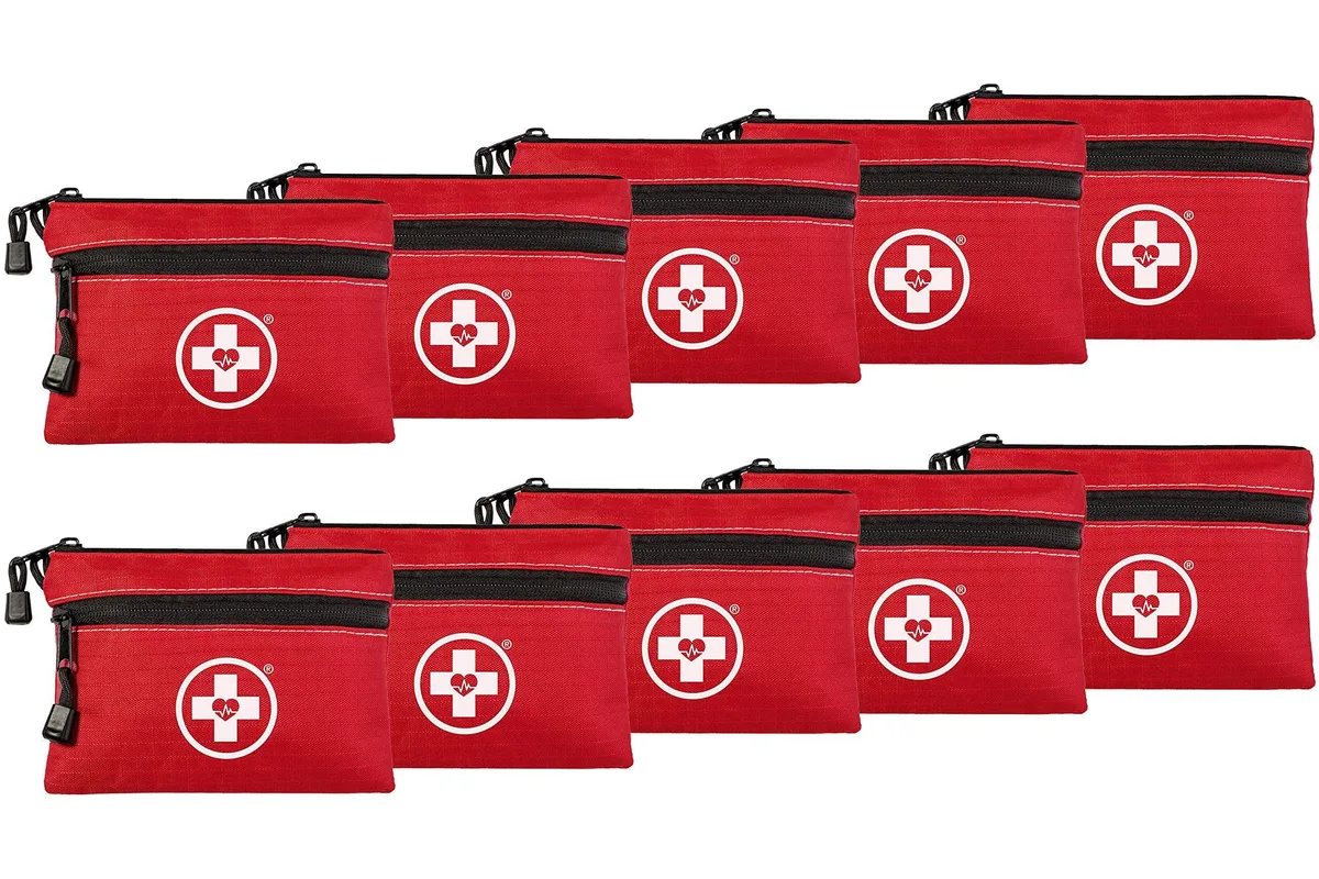 Black nylon first aid case with compact rectangular shape and zip closure