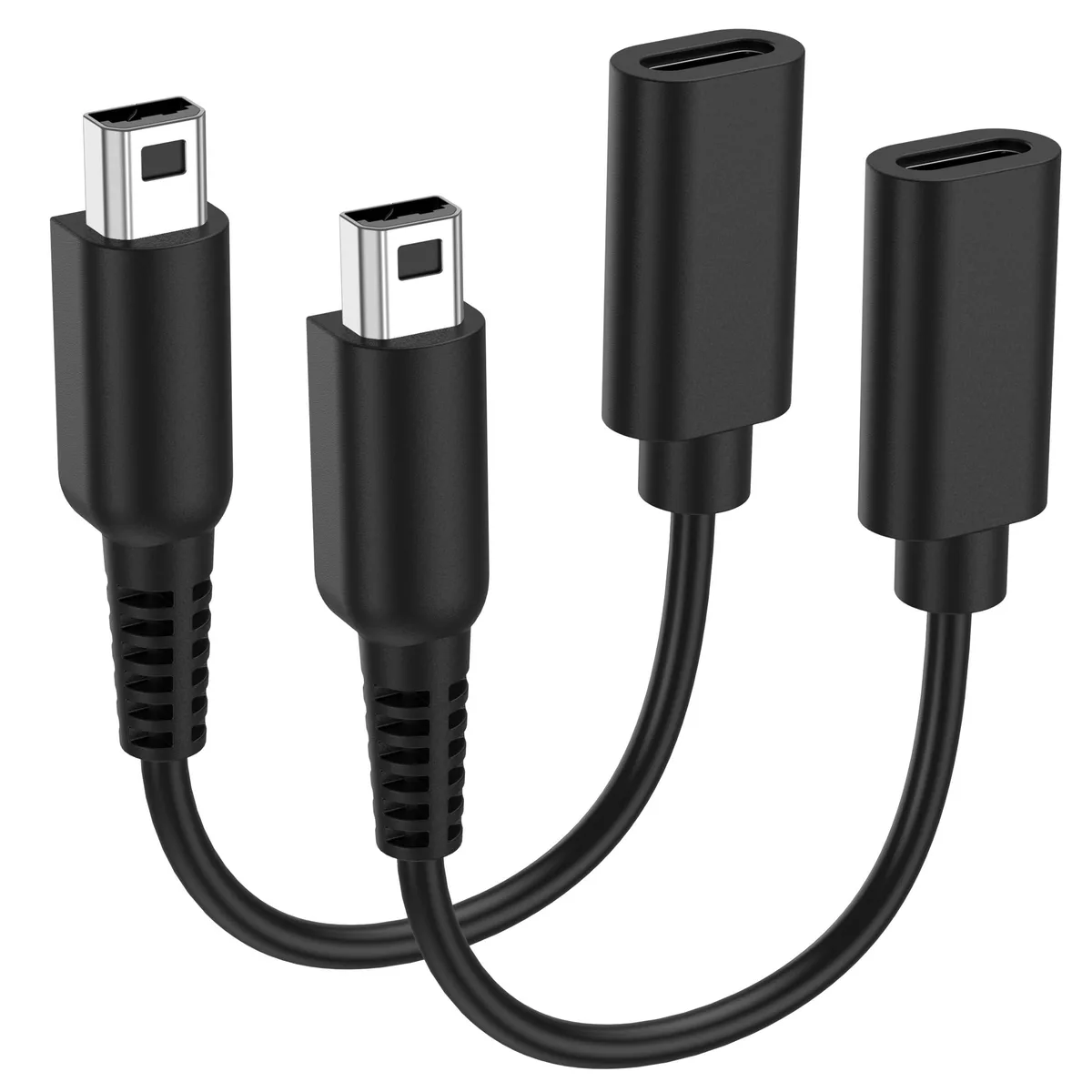 Two white USB-C charging cables with 24-pin connectors for Nintendo handhelds