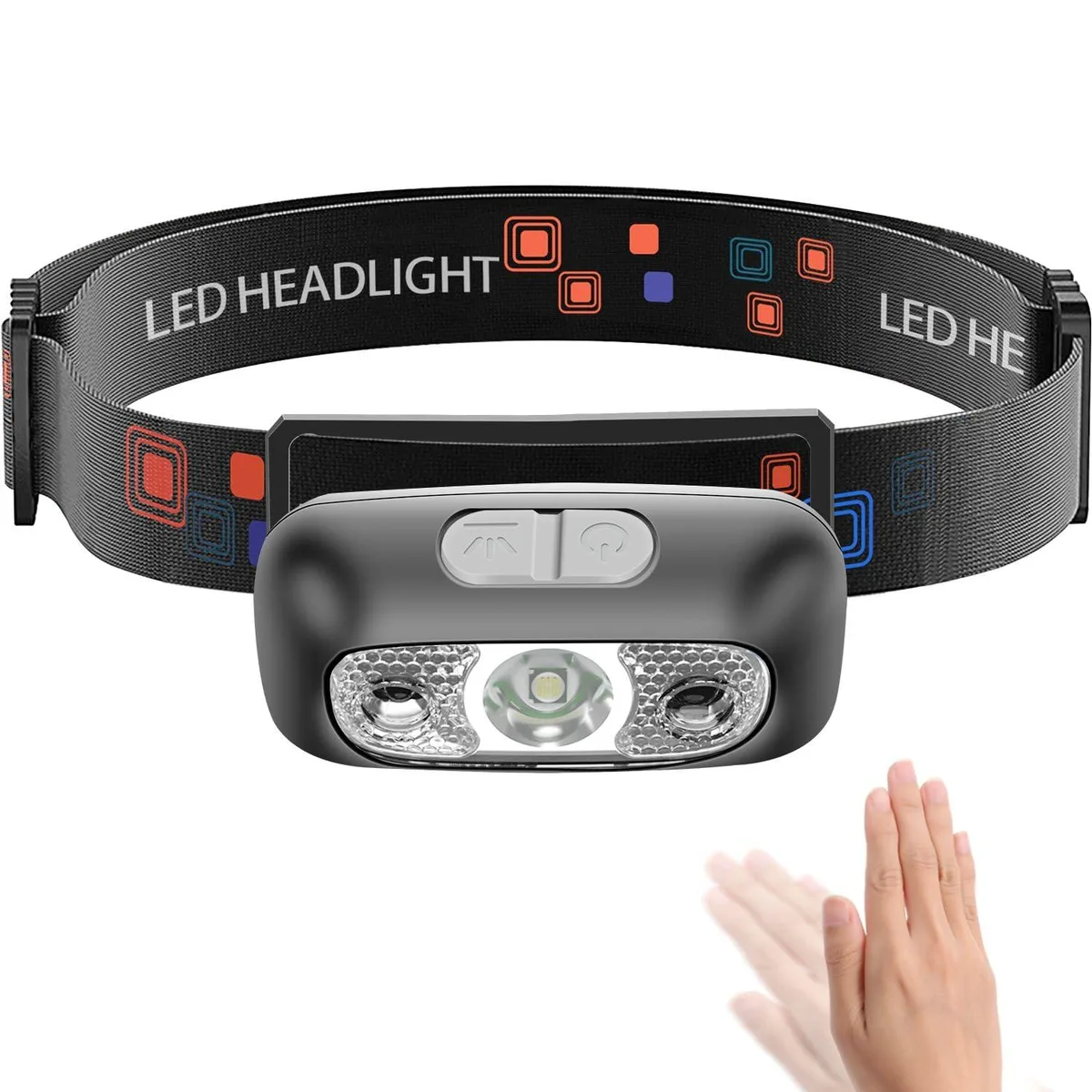Compact white headlamp with adjustable strap and USB-C port
