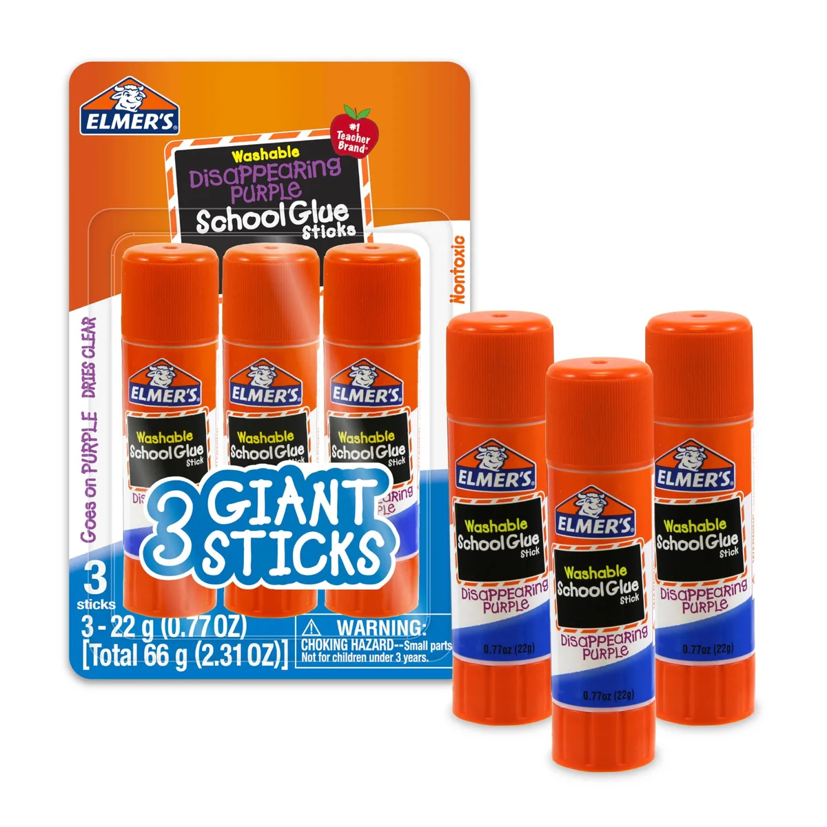Three purple glue sticks in a rectangular pack