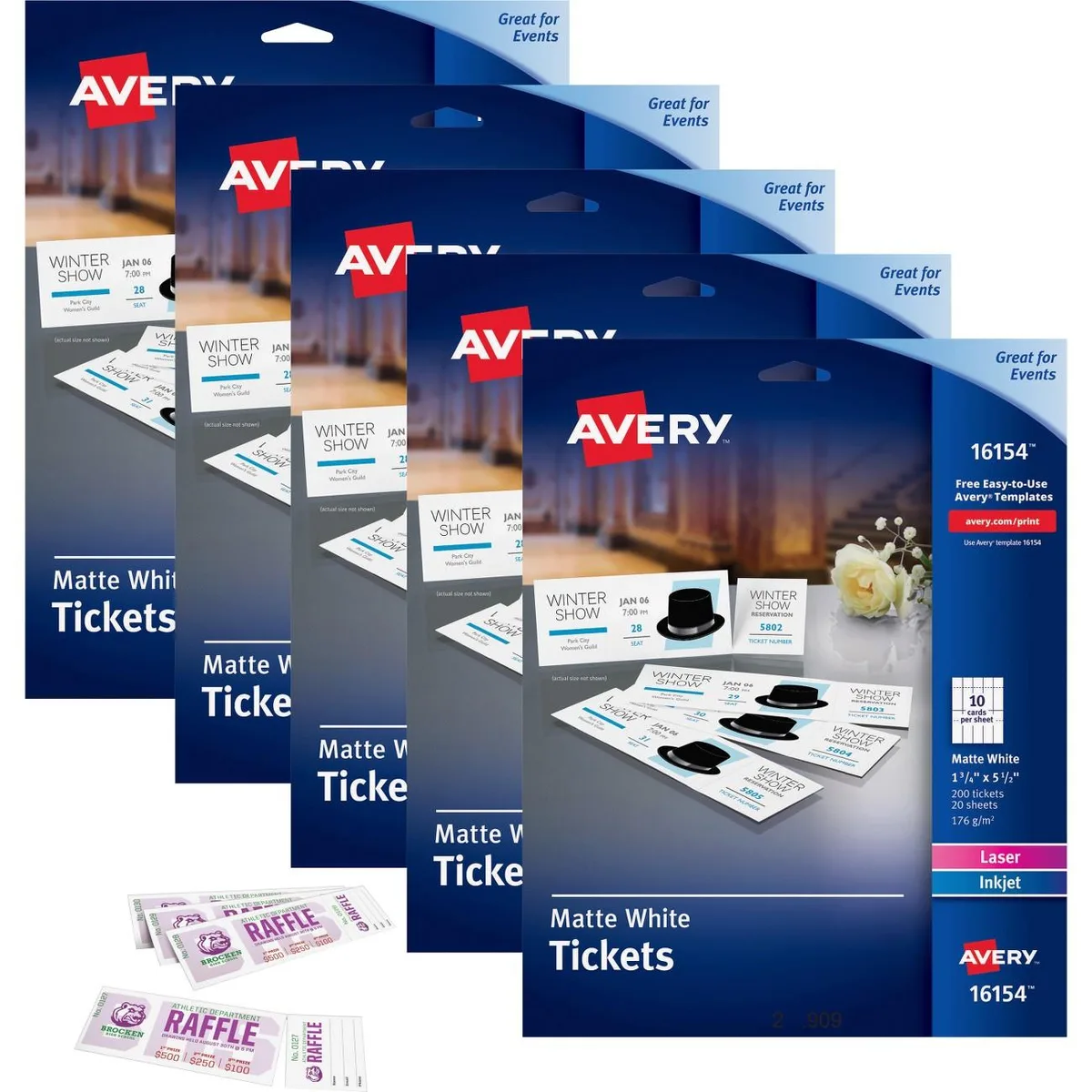 Avery Avery 16154CT Printable Tickets with Tear-Away Stubs 1000 per Carton 65 lb — product photo