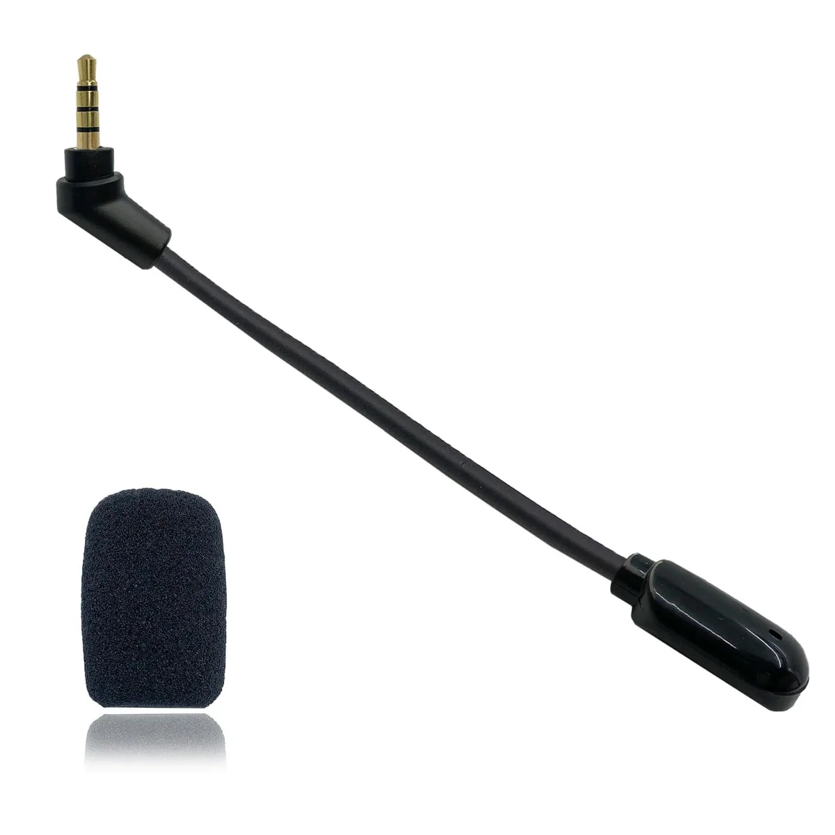 Black 3.5 mm replacement boom microphone with foam cover, bendable 360 degrees, 6.5 inch cable