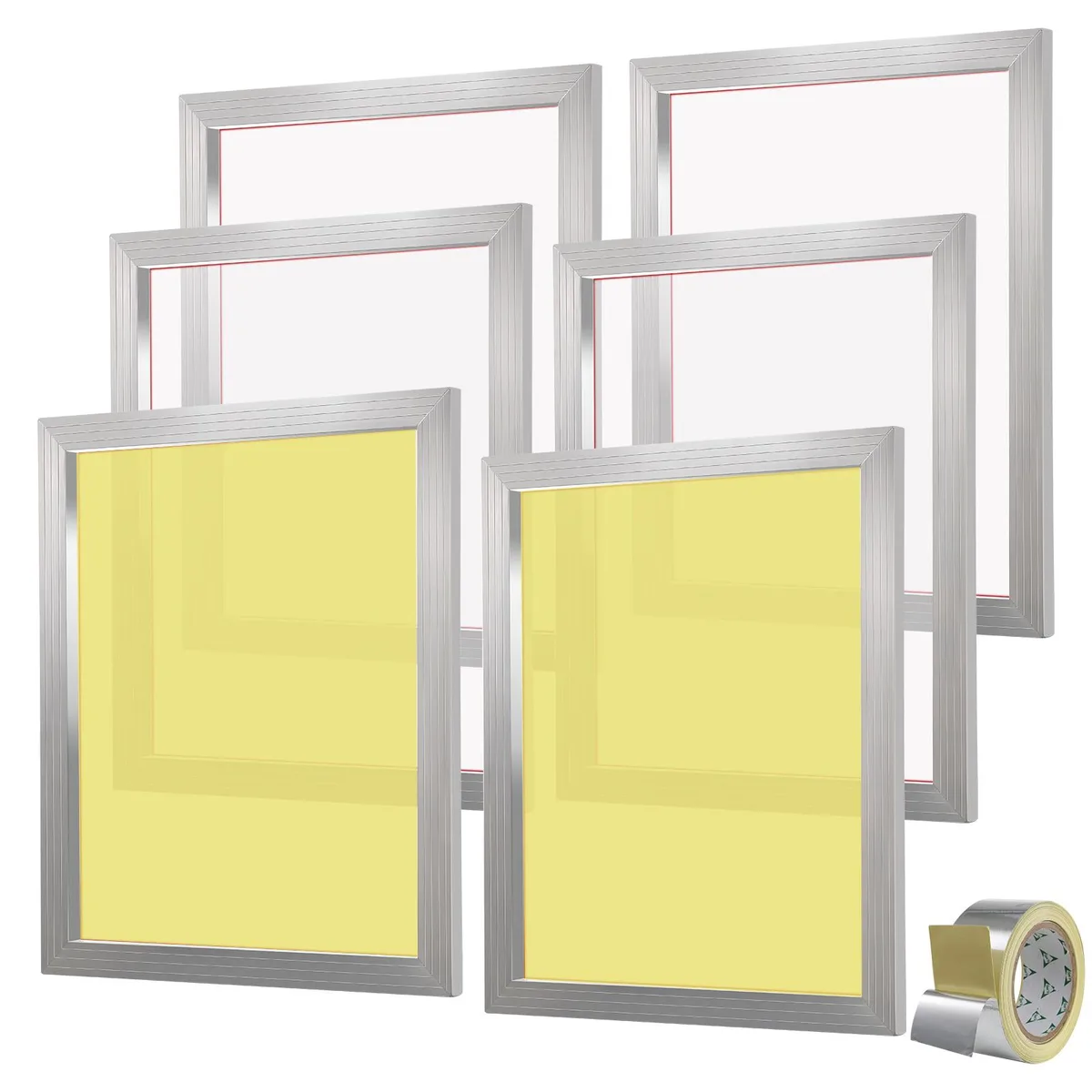 Six silver aluminium frames twenty by twenty four inches with white mesh and sealing tape