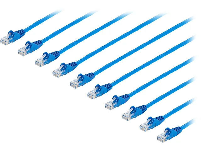 Ten blue Cat6 patch cables with snagless RJ45 connectors, 15 ft each