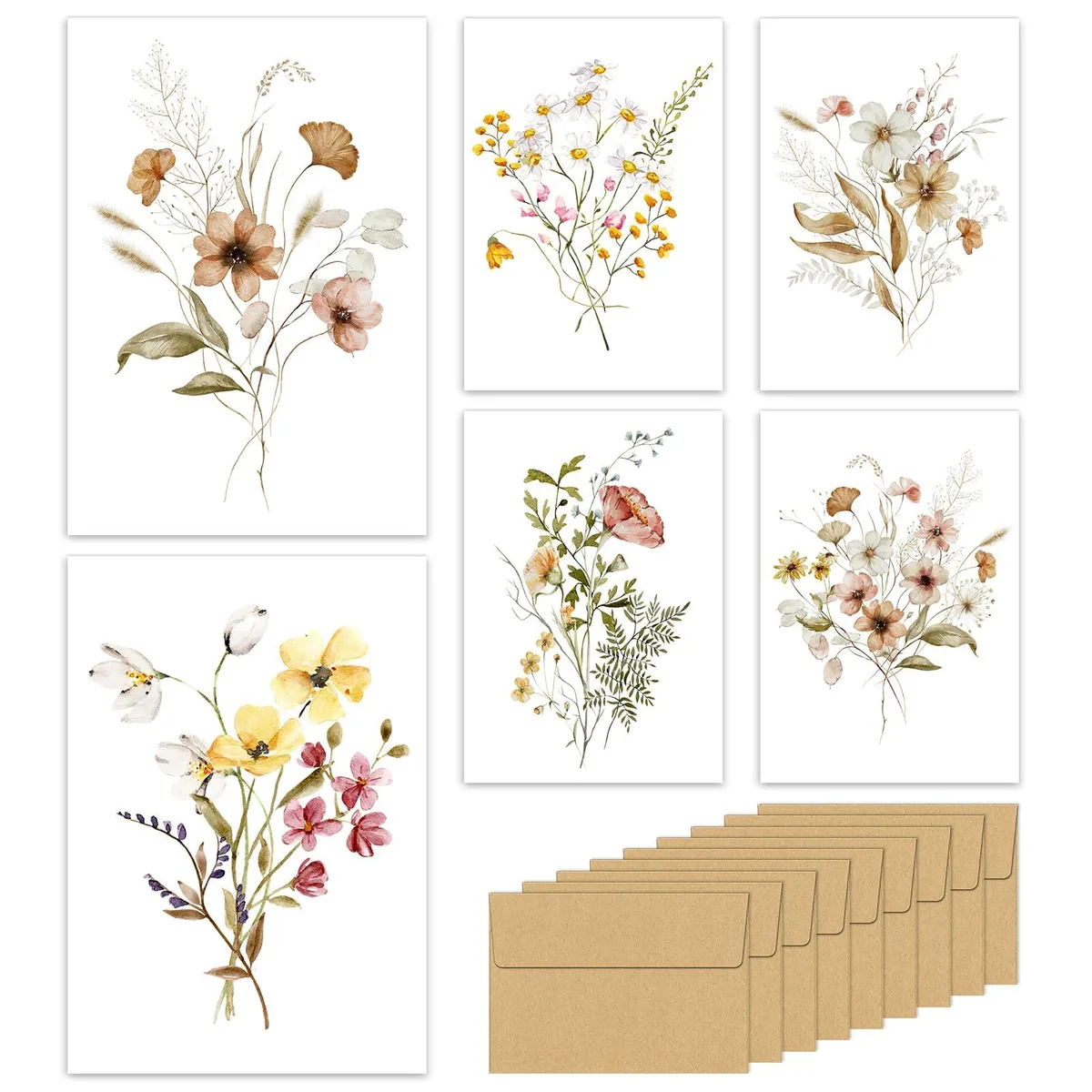 Stack of 30 coral floral greeting cards with self-seal envelopes