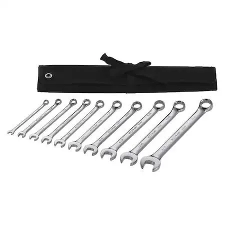 Ten chrome finished offset combination wrenches with twelve point ends