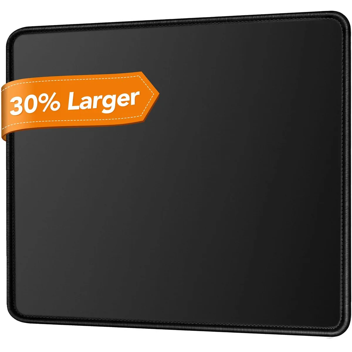 Rectangular black mouse pad with stitched edges, 11 by 8.7 inches, smooth cloth surface
