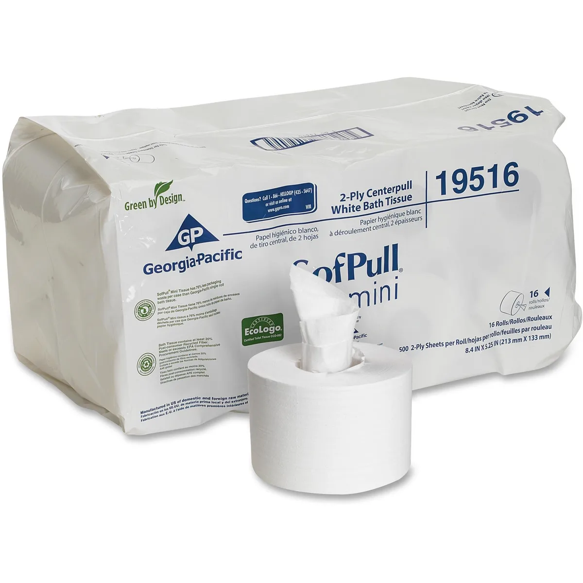 White 2-ply centerpull toilet tissue rolls, poly-wrapped, 16 per carton