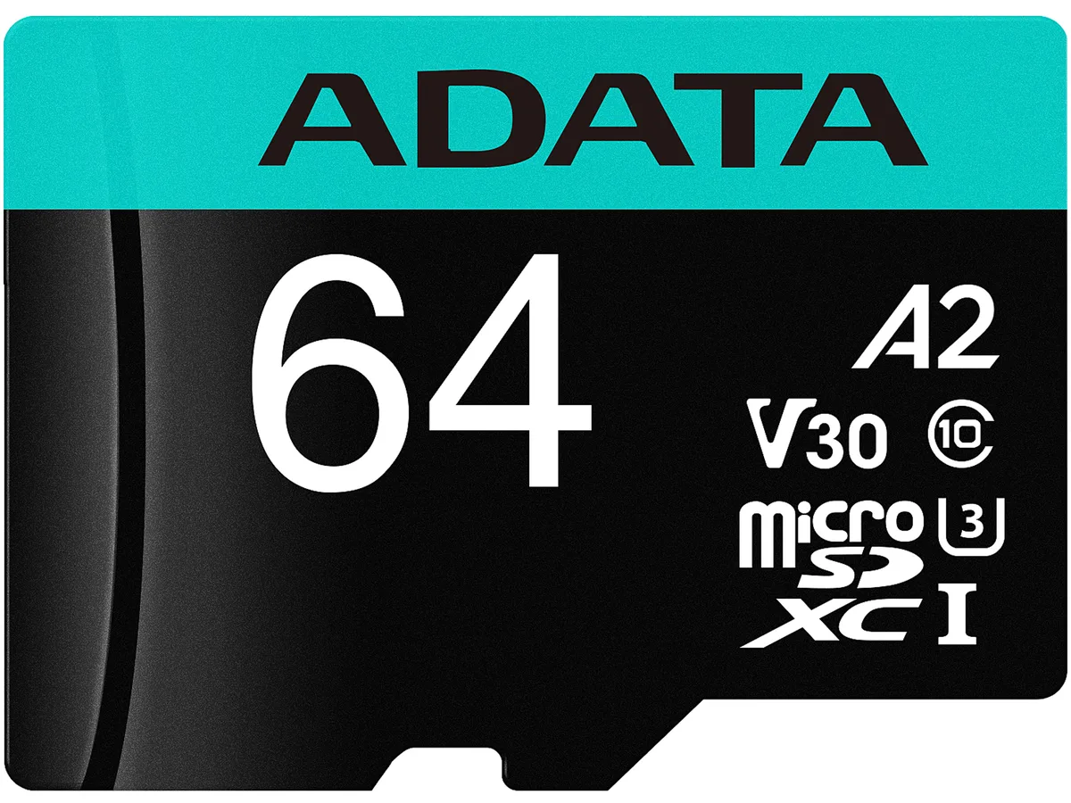 ADATA ADATA AUSDX64GUI3V30SA2-RA 64GB microSDXC UHS-I U3 V30 A2 100MB/s memory card — product photo
