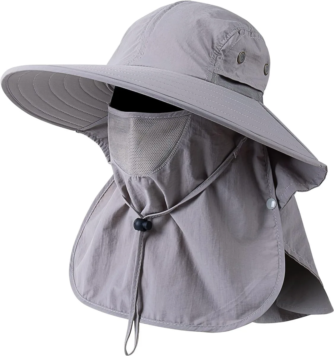  UPF 50+ Wide Brim Face Cover Neck Flap Grey Hat — product photo