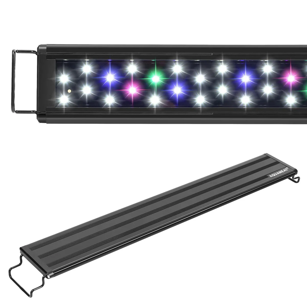 Black rectangular LED aquarium light 17 inch body extendable brackets 2.7 inches wide