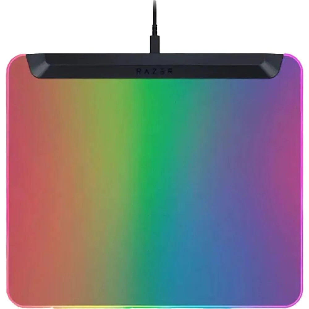 Rectangular LED-backlit mouse mat with frosted surface and detachable USB-C cable