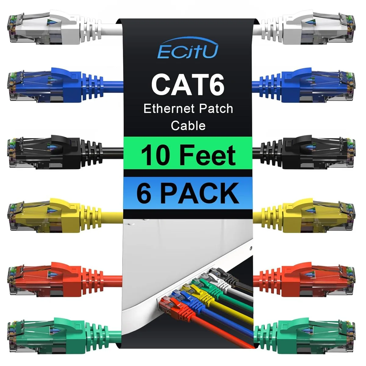 BFKK BFKK Cat6 Patch Cables 1FT 6 Pack 24AWG CCA UTP with 25 Cable Ties — product photo