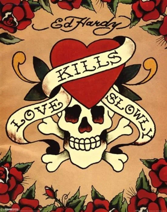 Poster print "Love Kills Slowly" by Ed Hardy, 7 by 16 inches, premium heavy stock paper