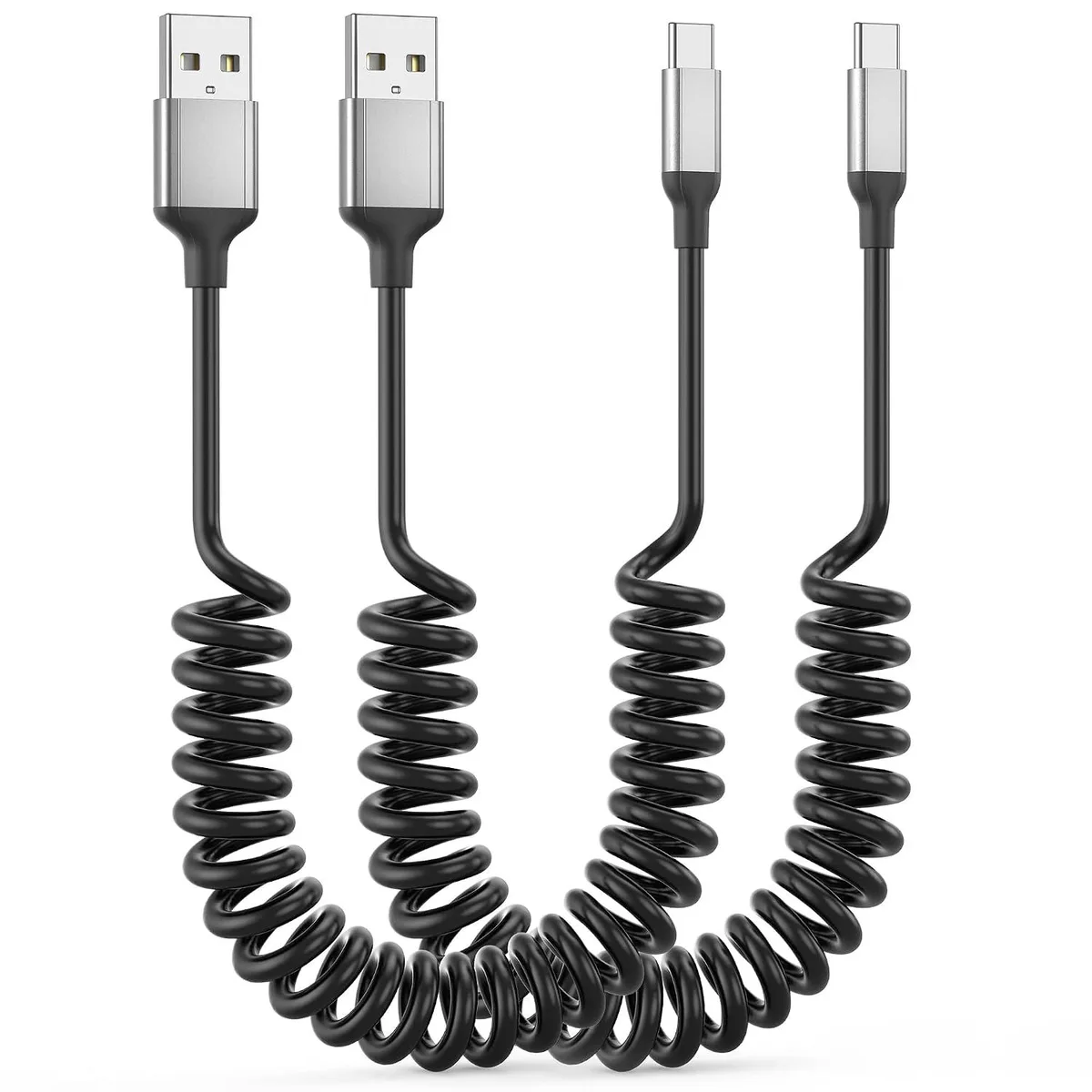 Kootion Kootion Coiled USB-C Cable 2-Pack 3A Retractable USB-A to USB-C — product photo