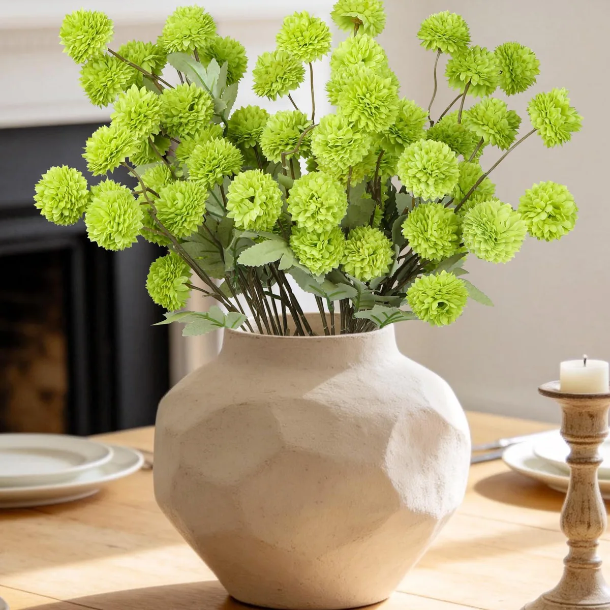  INQCMY Artificial Flowers 12pcs Ball Chrysanthemums Dark Green — product photo