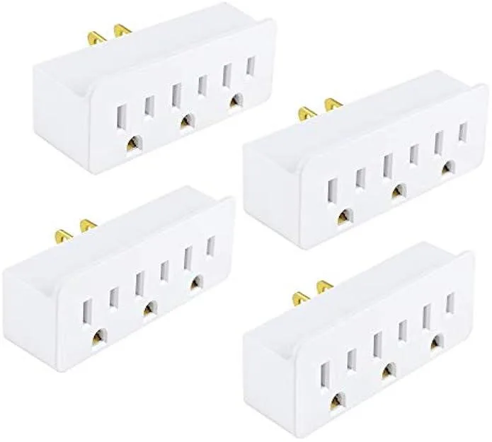 TAURKENAM TAURKENAM 3-outlet grounded plug splitter white 4-pack power adapter — product photo
