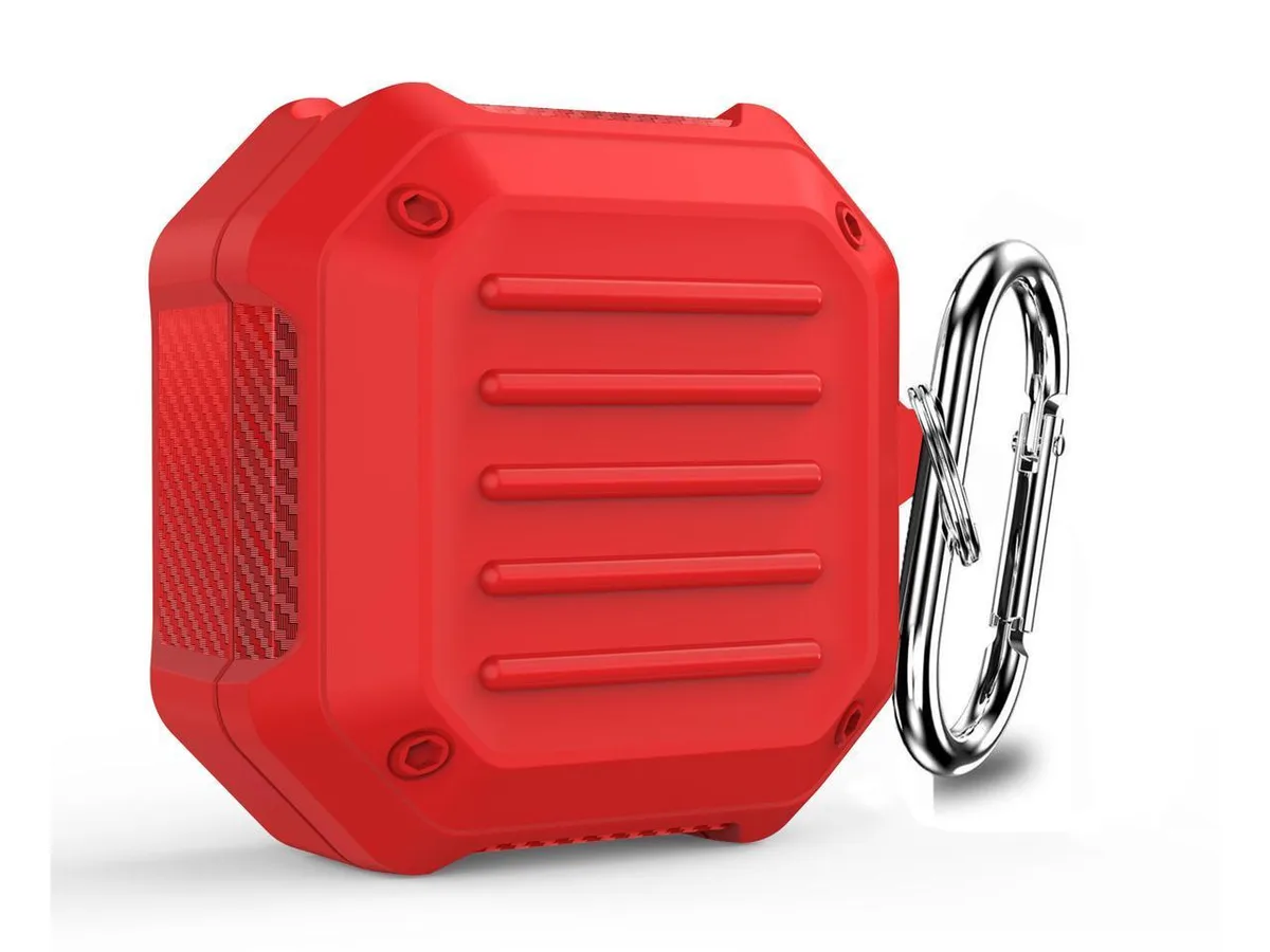 Red protective case for Galaxy Buds with carabiner