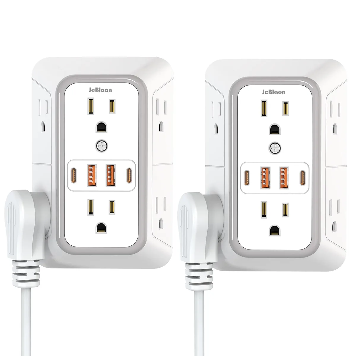  2 Pack Wall Outlet Extender 6 AC 4 USB 1050J Surge Protector Straight Blade Plug — product photo