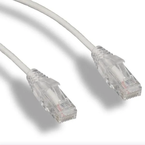 White slim Cat6 patch cable 3 ft with translucent snagless boots and RJ45 connectors