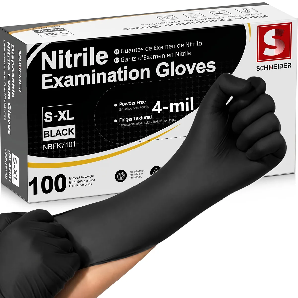 Box of 100 black nitrile gloves, medium size