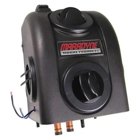 Compact black rectangular 12V auxiliary heater unit with mounting brackets