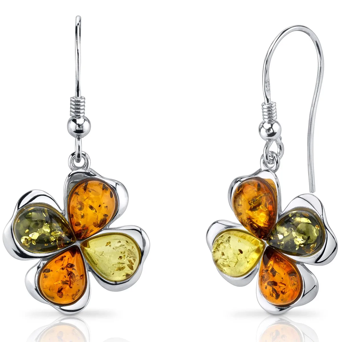 Oravo Oravo Baltic Amber Clover Earrings Sterling Silver Olive Honey Cognac SE8516 — product photo