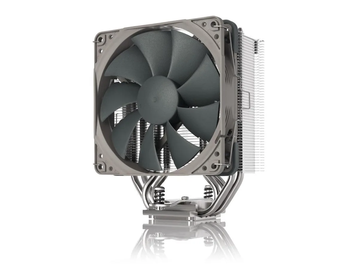 Grey metal CPU cooler with 120mm fan and heat pipes