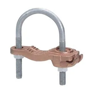 Copper ground clamp with galvanised hardware, ten inch pipe fit